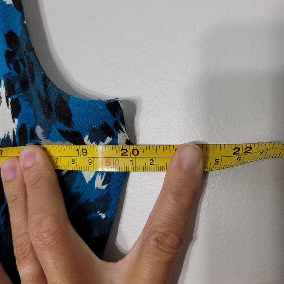 Ann Taylor Sleeveless Midi Dress V Neckline Stretch Leopard Print Blue Womens L - Picture 8 of 12